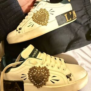 Dolce & Gabbana White and Gold Heart Sneakers